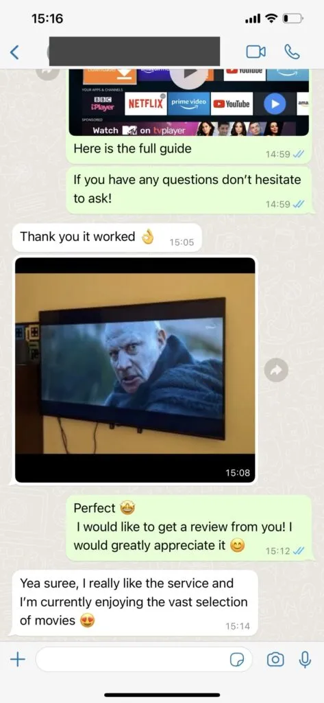 WhatsApp customer chat review screenshot 1