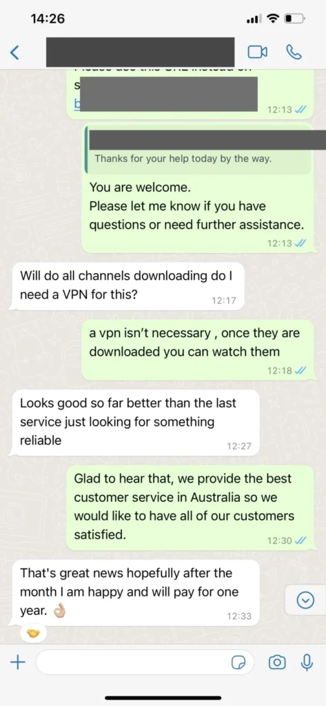 WhatsApp customer chat review screenshot 3